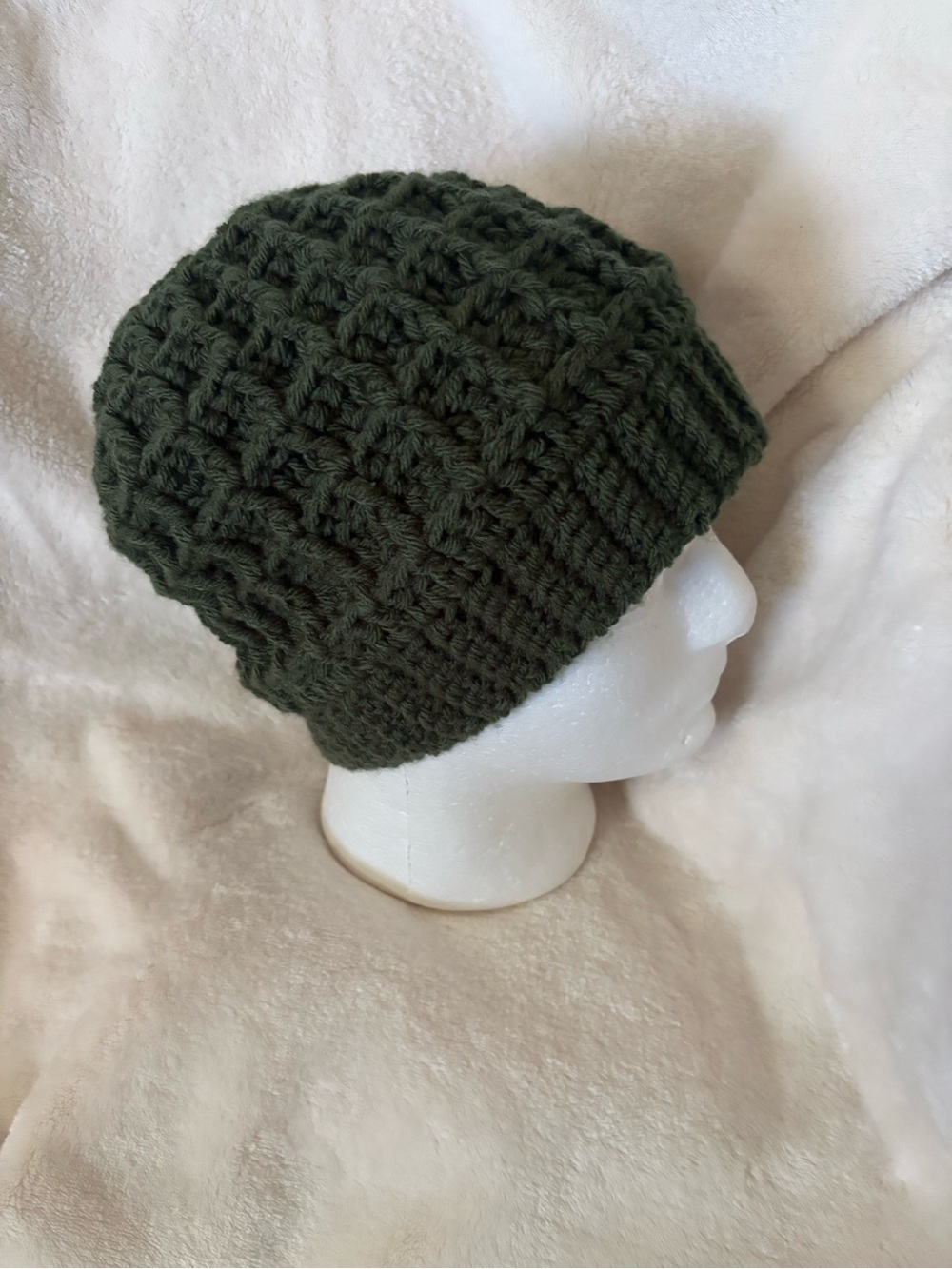 RESERVED .. Handcrafted Olive Green Crochet Beanie - men’s or women’s